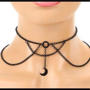 DK layered black pendant choker necklace